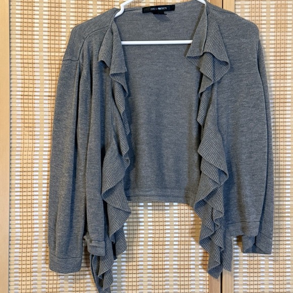 89th & Madison Womens‎ L 3/4 Sleeve Knit Open Front Crop Cardigan Gray Office - Picture 1 of 6